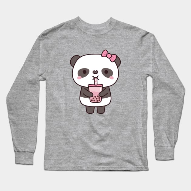 Cute Girl Panda Drinking Bubble Milk Tea Long Sleeve T-Shirt by rustydoodle